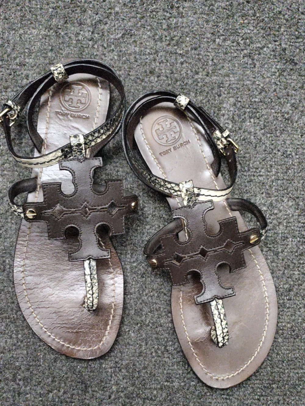 Tory Burch Phoebe Chandler Snake Print Leather Sandals